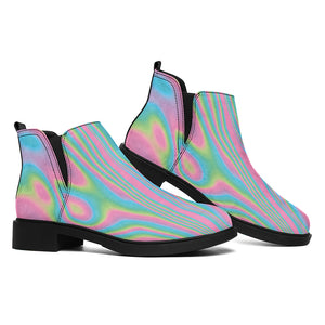 Rainbow Holographic Print Flat Ankle Boots