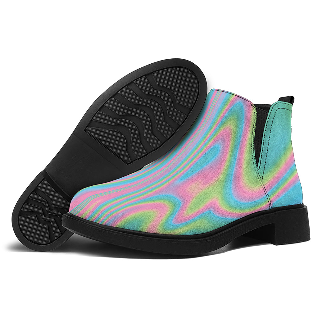 Rainbow Holographic Print Flat Ankle Boots