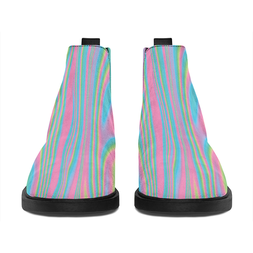 Rainbow Holographic Print Flat Ankle Boots