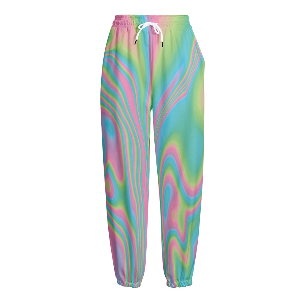 Rainbow Holographic Print Fleece Lined Knit Pants