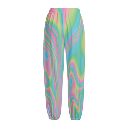 Rainbow Holographic Print Fleece Lined Knit Pants