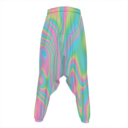 Rainbow Holographic Print Hammer Pants