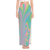 Rainbow Holographic Print High Slit Maxi Skirt