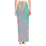 Rainbow Holographic Print High Slit Maxi Skirt