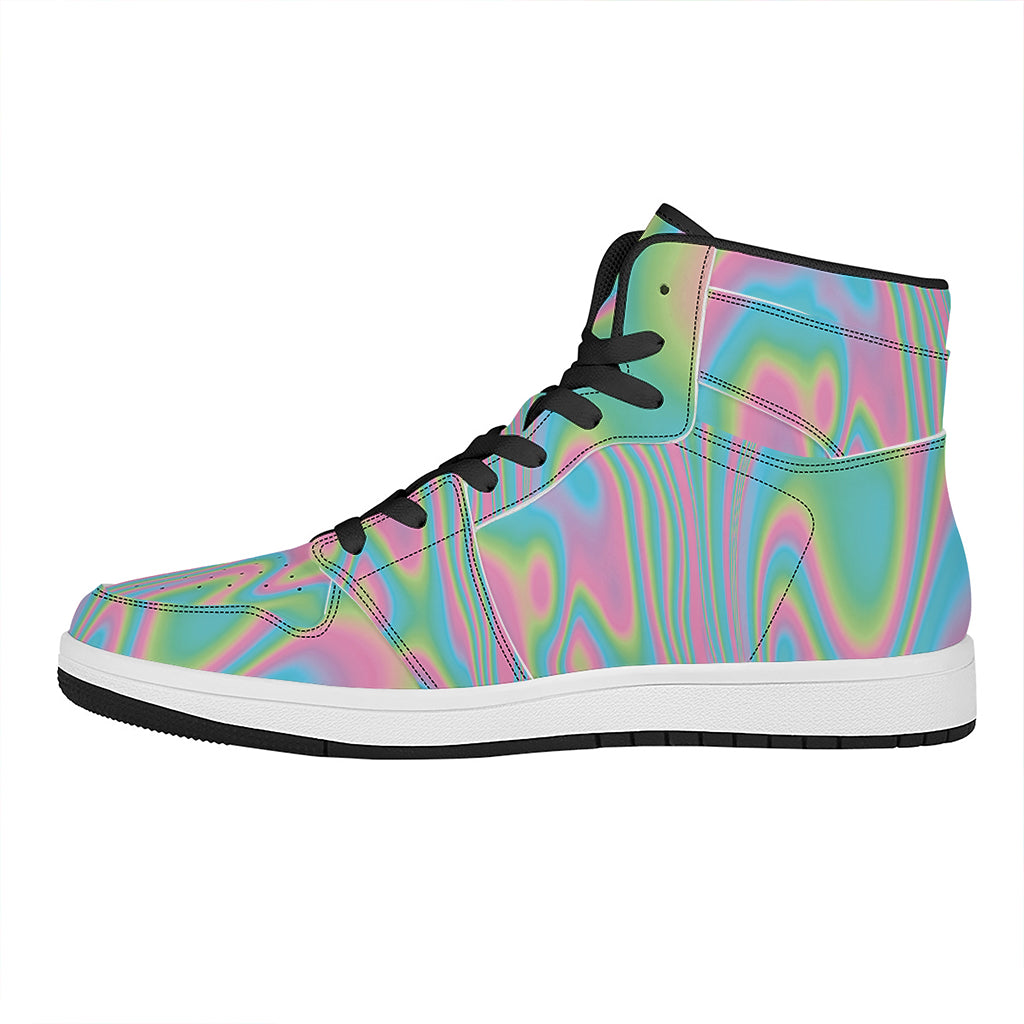 Rainbow Holographic Print High Top Leather Sneakers