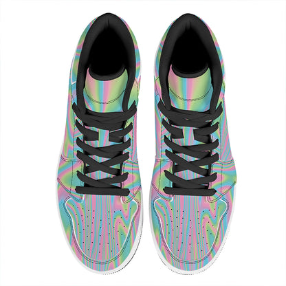 Rainbow Holographic Print High Top Leather Sneakers