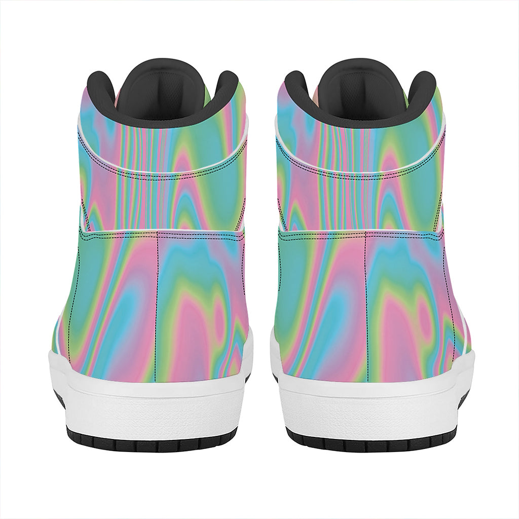 Rainbow Holographic Print High Top Leather Sneakers