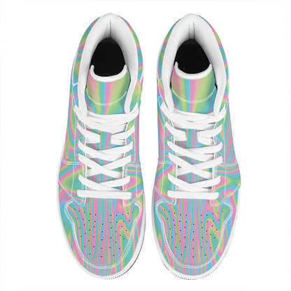 Rainbow Holographic Print High Top Leather Sneakers