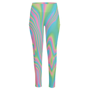 Rainbow Holographic Print High-Waisted Pocket Leggings