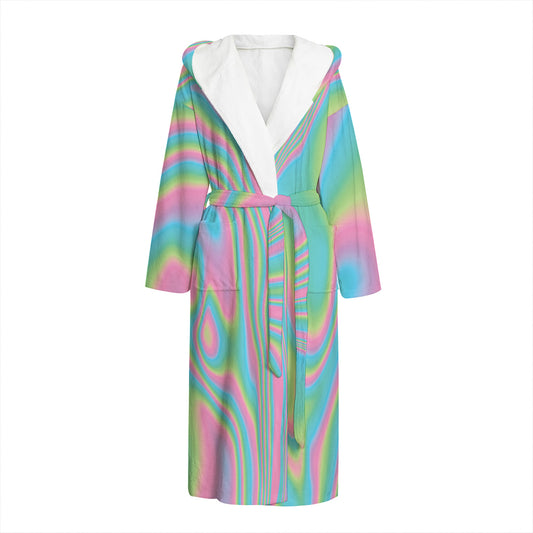 Rainbow Holographic Print Hooded Bathrobe