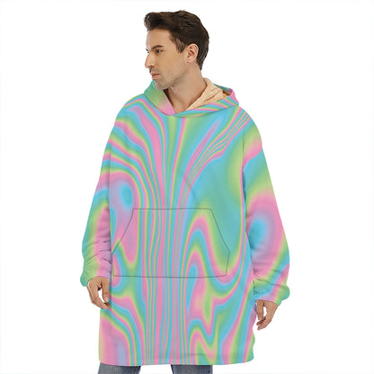 Rainbow Holographic Print Hoodie Blanket
