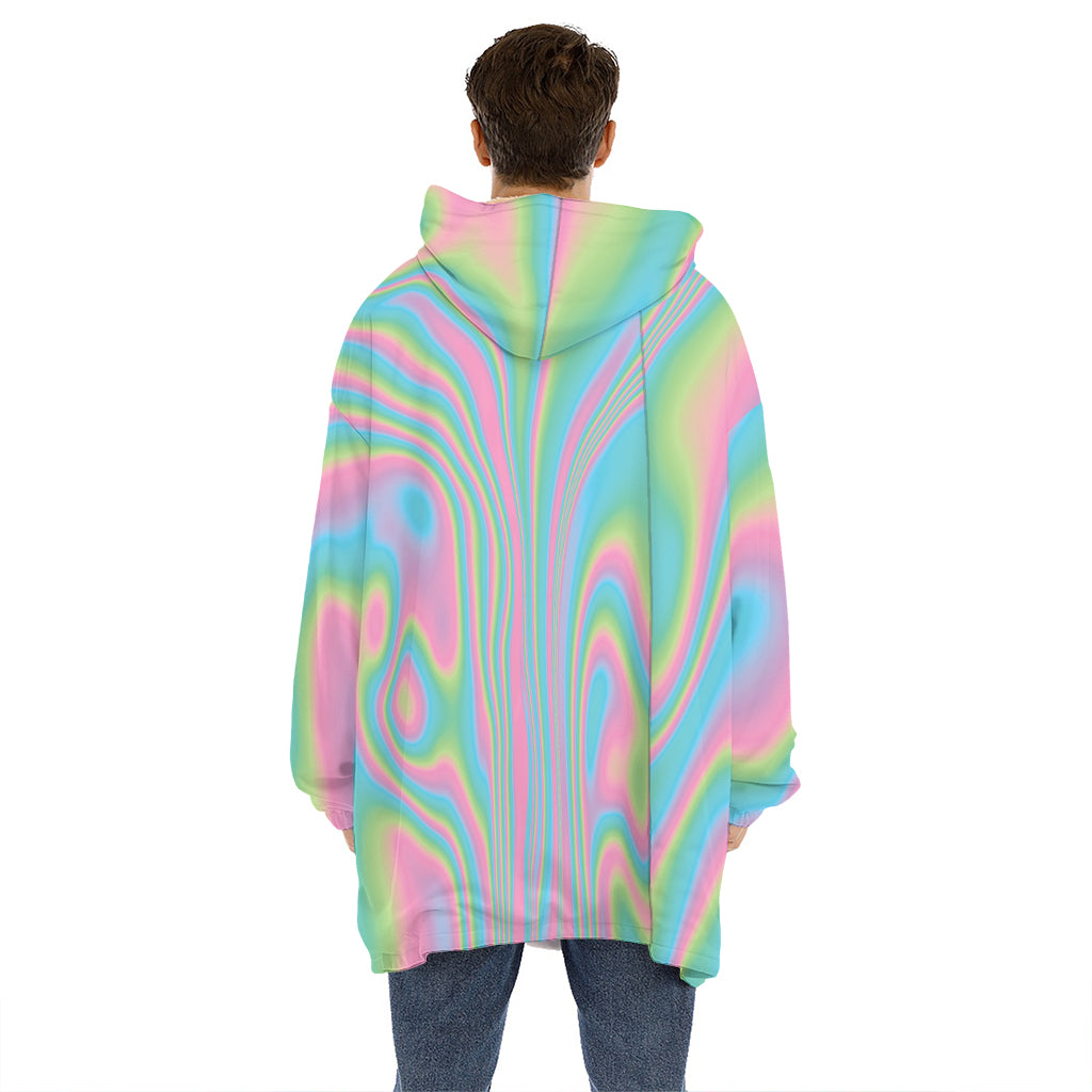 Rainbow Holographic Print Hoodie Blanket