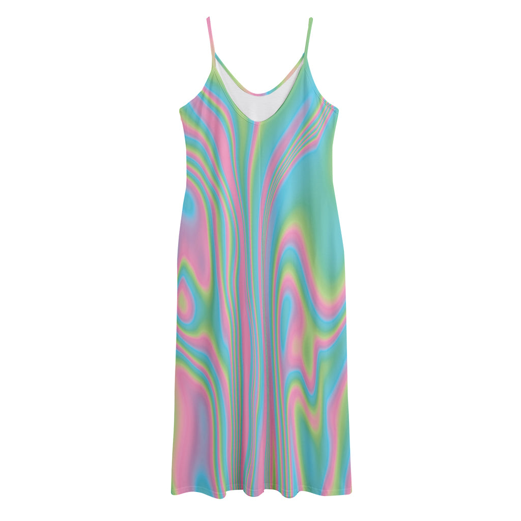 Rainbow Holographic Print Jersey Midi Cami Dress