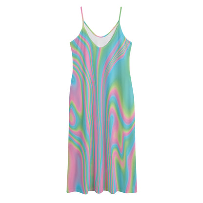 Rainbow Holographic Print Jersey Midi Cami Dress