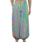 Rainbow Holographic Print Lantern Pants