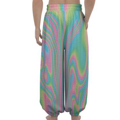 Rainbow Holographic Print Lantern Pants