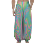 Rainbow Holographic Print Lantern Pants