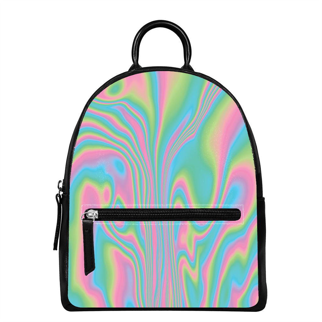 Rainbow Holographic Print Leather Backpack