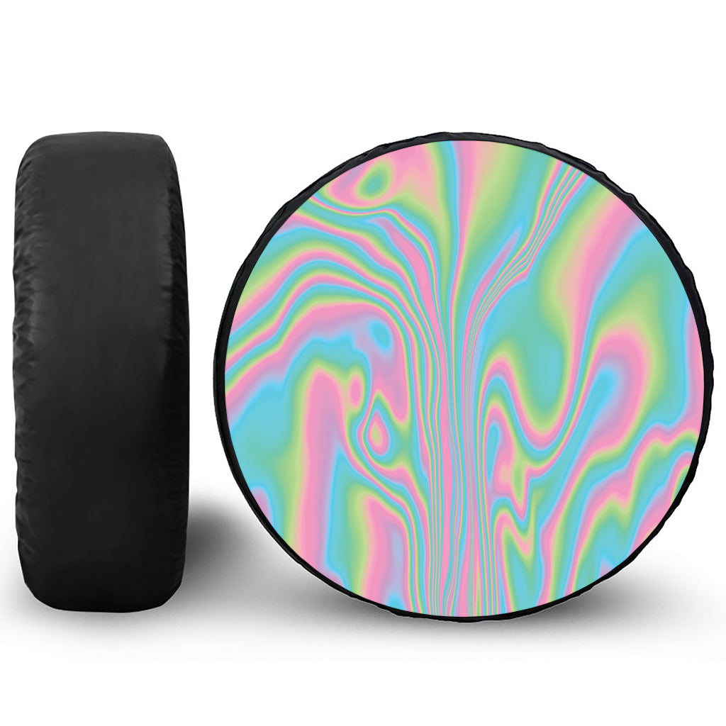 Rainbow Holographic Print Leather Spare Tire Cover