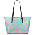 Rainbow Holographic Print Leather Tote Bag With Zipper