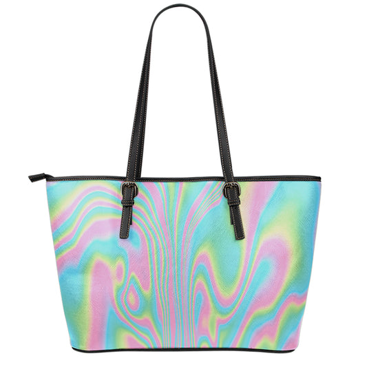 Rainbow Holographic Print Leather Tote Bag