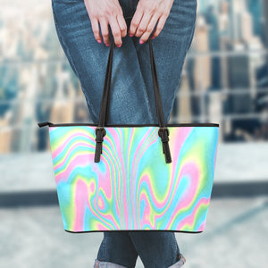 Rainbow Holographic Print Leather Tote Bag