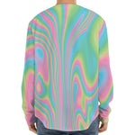 Rainbow Holographic Print Long Sleeve Baseball Jersey