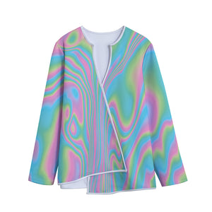 Rainbow Holographic Print Long Sleeve Short Coat