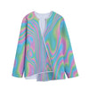 Rainbow Holographic Print Long Sleeve Short Coat