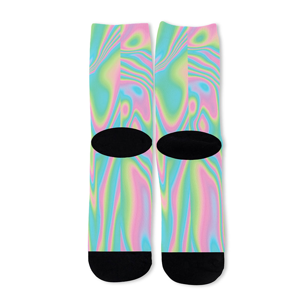 Rainbow Holographic Print Long Socks