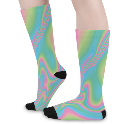 Rainbow Holographic Print Long Socks