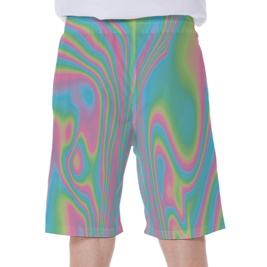 Rainbow Holographic Print Men's Beach Shorts