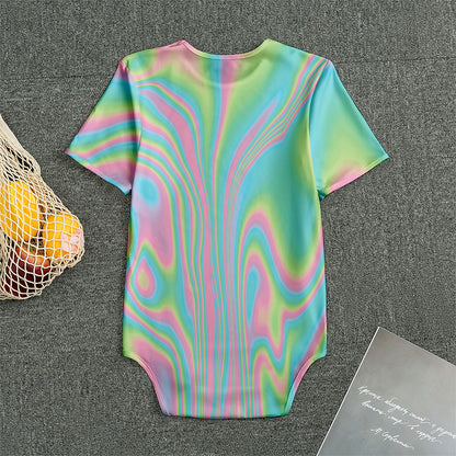 Rainbow Holographic Print Men's Bodysuit