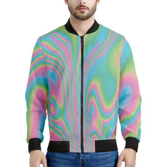 Rainbow Holographic Print Men's Bomber Jacket