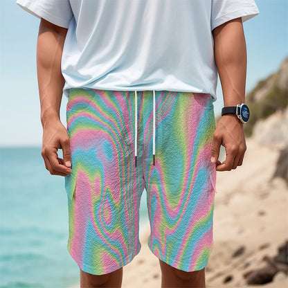 Rainbow Holographic Print Men's Cargo Shorts