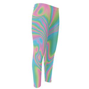 Rainbow Holographic Print Men's Compression Pants