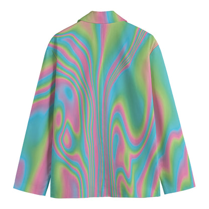 Rainbow Holographic Print Men's Cotton Blazer