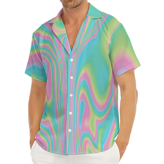 Rainbow Holographic Print Men's Deep V-Neck Shirt