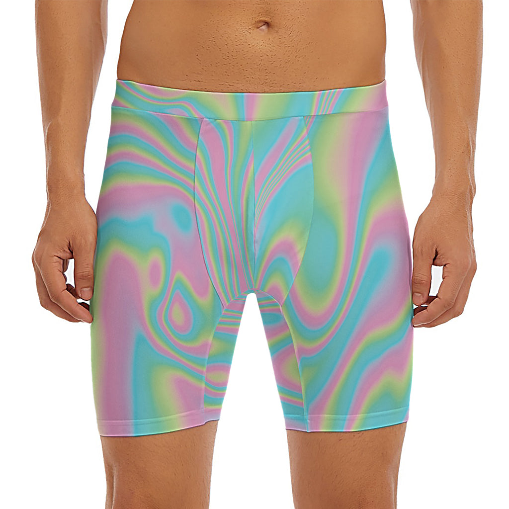 Rainbow Holographic Print Men's Long Boxer Briefs