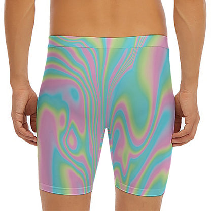 Rainbow Holographic Print Men's Long Boxer Briefs