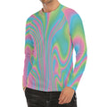 Rainbow Holographic Print Men's Long Sleeve Rash Guard