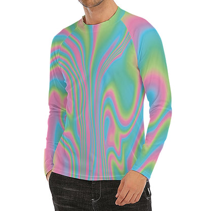 Rainbow Holographic Print Men's Long Sleeve Rash Guard