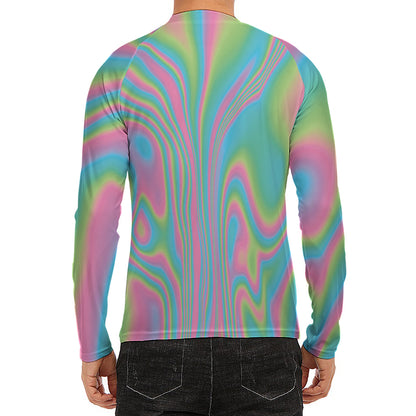 Rainbow Holographic Print Men's Long Sleeve Rash Guard