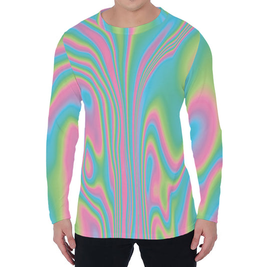 Rainbow Holographic Print Men's Long Sleeve T-Shirt