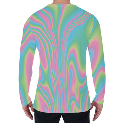 Rainbow Holographic Print Men's Long Sleeve T-Shirt