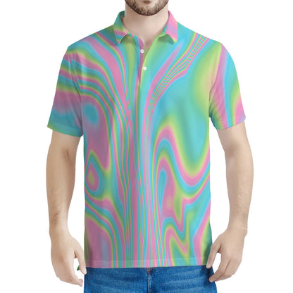 Rainbow Holographic Print Men's Polo Shirt