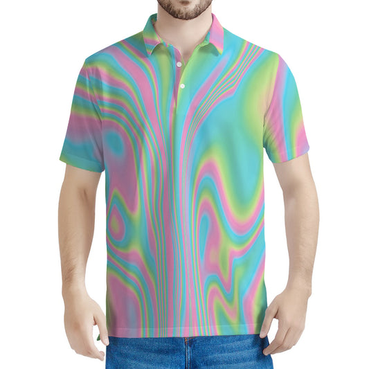 Rainbow Holographic Print Men's Polo Shirt