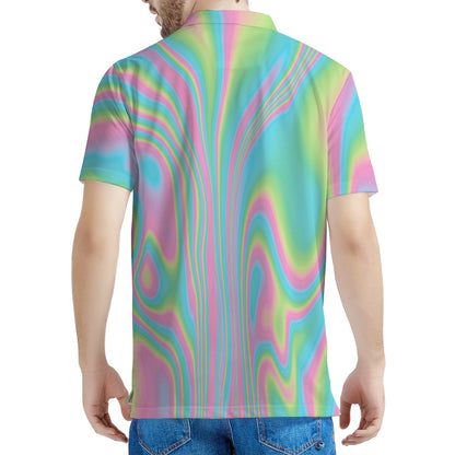 Rainbow Holographic Print Men's Polo Shirt