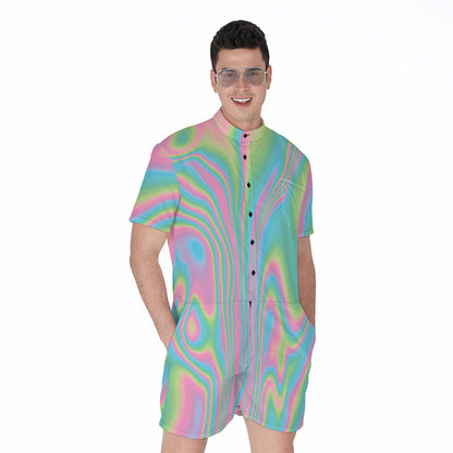 Rainbow Holographic Print Men's Rompers