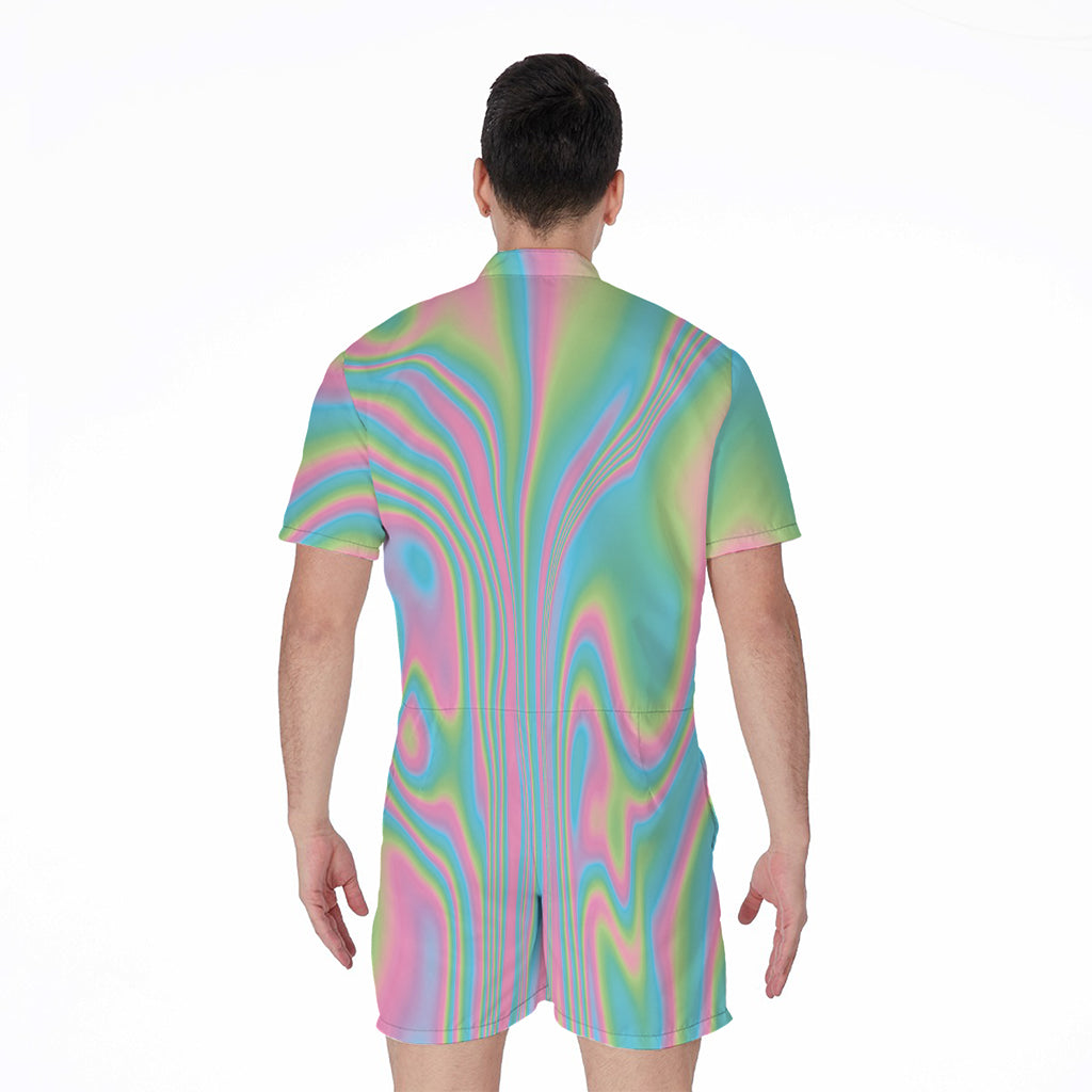Rainbow Holographic Print Men's Rompers